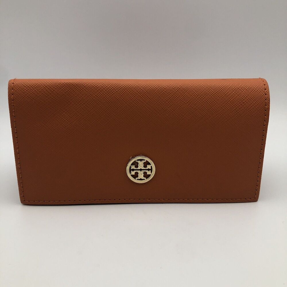 Tory Burch Semi Hard Shell Triangle Eyeglass Case Orange Faux Leather